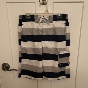 Joe Fresh Kids Swim Trunks - Navy, White and Gray Stripes